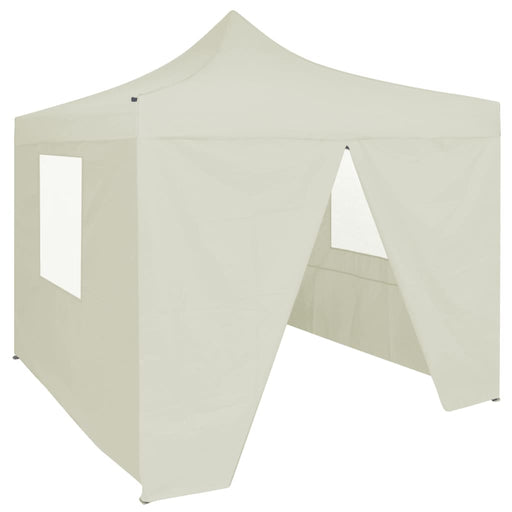 Partytent met 4 zijwanden inklapbaar 2x2 m staal crème