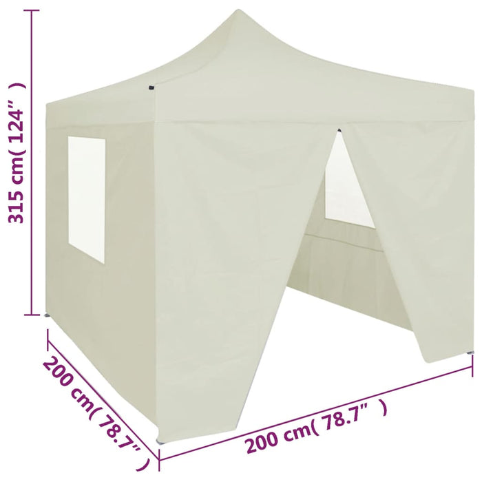 Partytent met 4 zijwanden inklapbaar 2x2 m staal crème