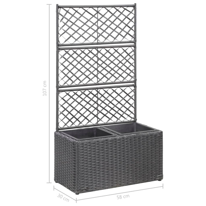 Latwerkplantenbak verhoogd met potten 58x30x107 cm rattan zwart