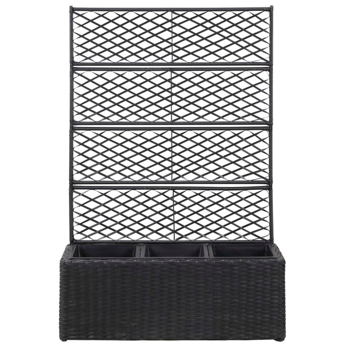 Latwerkplantenbak verhoogd met potten 83x30x130 cm rattan zwart