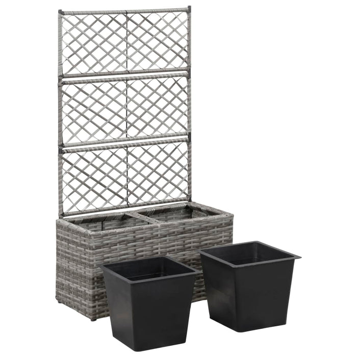 Latwerkplantenbak verhoogd met potten 58x30x107 cm rattan grijs