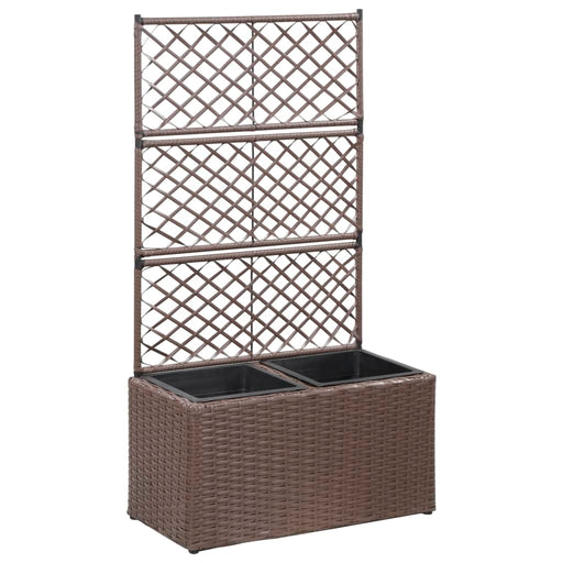 Latwerkplantenbak verhoogd met potten 58x30x107 cm rattan bruin