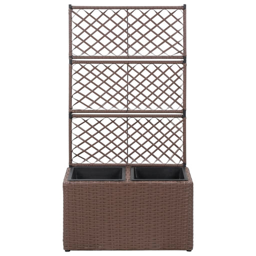 Latwerkplantenbak verhoogd met potten 58x30x107 cm rattan bruin