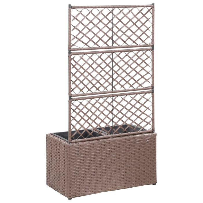 Latwerkplantenbak verhoogd met potten 58x30x107 cm rattan bruin