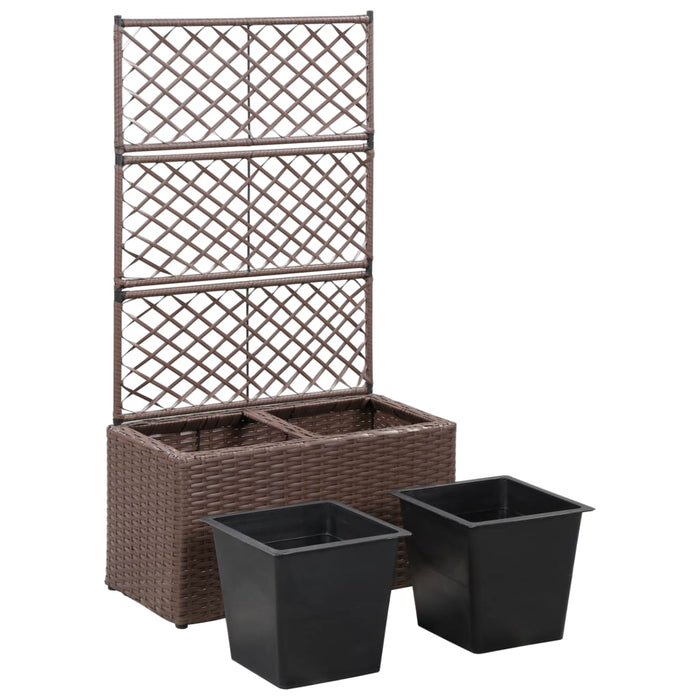 Latwerkplantenbak verhoogd met potten 58x30x107 cm rattan bruin