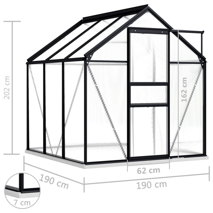 Broeikas met basisframe 3,61 m³ aluminium antracietkleurig