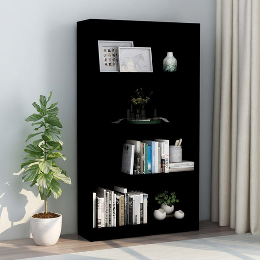 Boekenkast met 4 schappen 80x24x142 cm bewerkt hout zwart