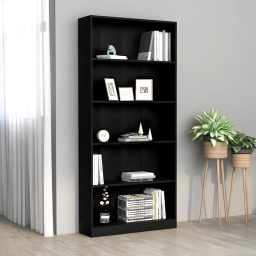 Boekenkast met 5 schappen 80x24x175 cm bewerkt hout zwart