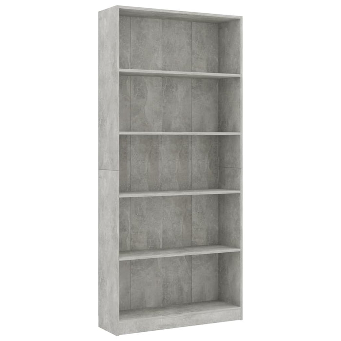 Boekenkast met 5 schappen 80x24x175 cm bewerkt hout betongrijs