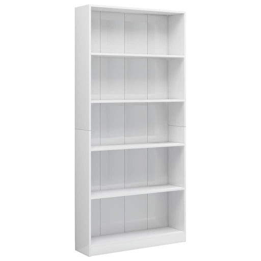 Boekenkast 5 schappen 80x24x175 cm bewerkt hout hoogglans wit