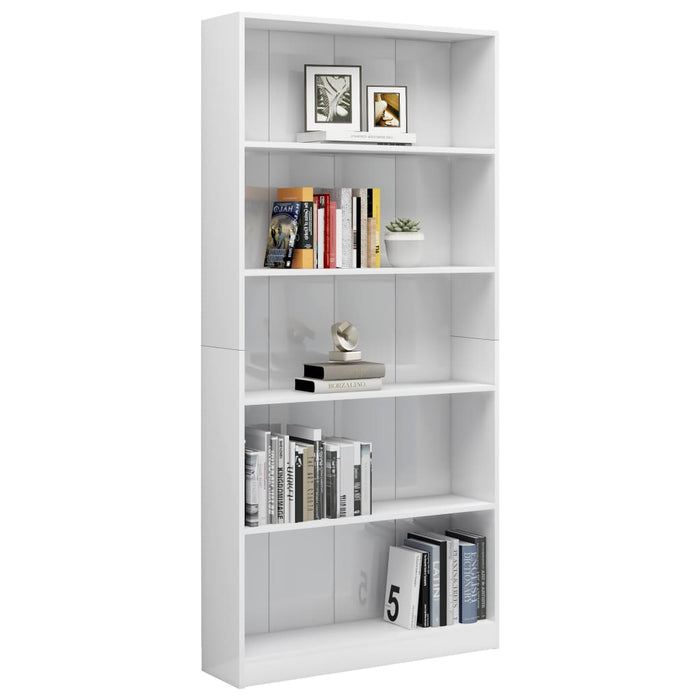 Boekenkast 5 schappen 80x24x175 cm bewerkt hout hoogglans wit