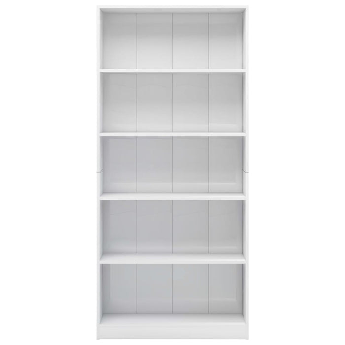 Boekenkast 5 schappen 80x24x175 cm bewerkt hout hoogglans wit