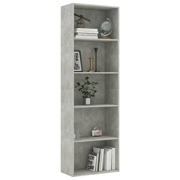 Boekenkast met 5 schappen 60x30x189 cm spaanplaat betongrijs