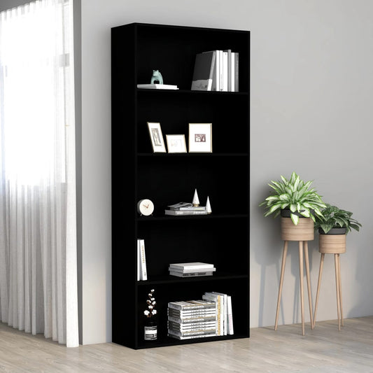 Boekenkast met 5 schappen 80x30x189 cm spaanplaat zwart