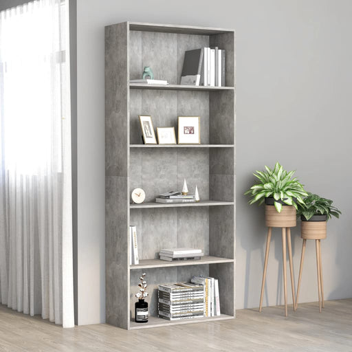 Boekenkast met 5 schappen 80x30x189 cm spaanplaat betongrijs