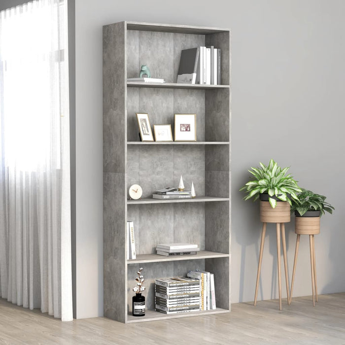 Boekenkast met 5 schappen 80x30x189 cm spaanplaat betongrijs