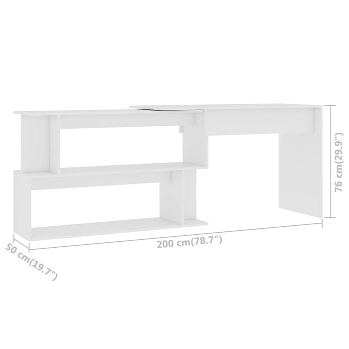 Hoekbureau 200x50x76 cm bewerkt hout wit