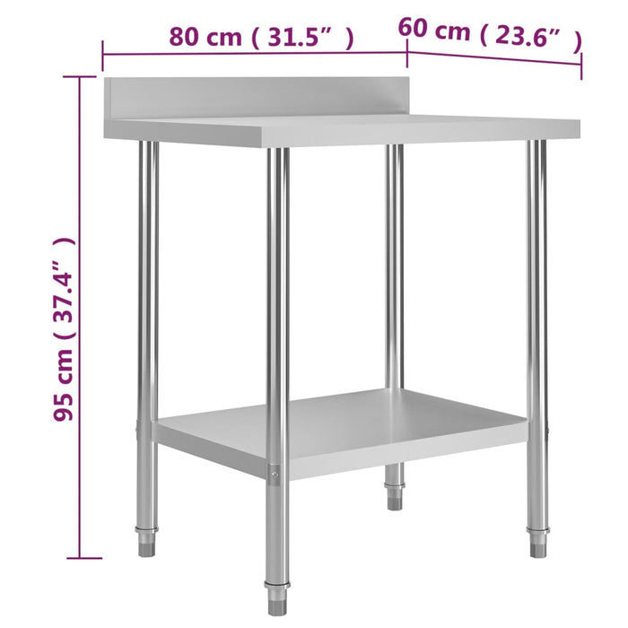 Keukenwerktafel met spatscherm 80x60x93 cm roestvrij staal