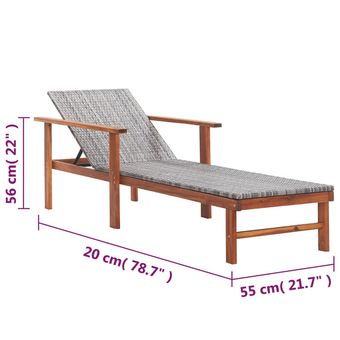 Ligbed poly rattan en massief acaciahout grijs