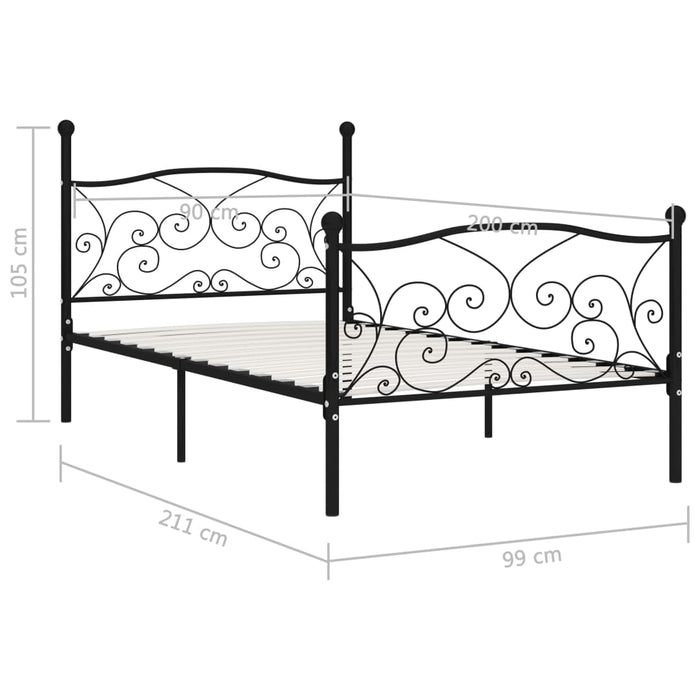 Bedframe met lattenbodem metaal zwart 90x200 cm