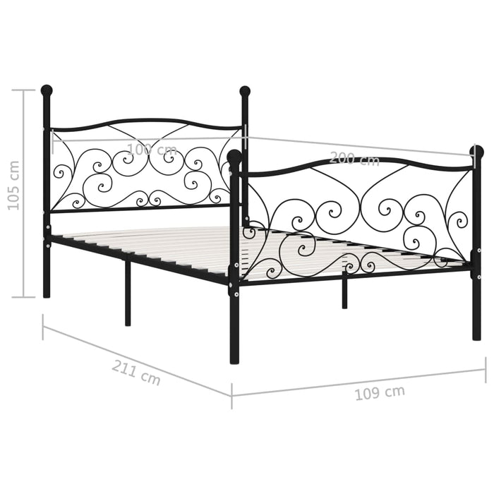 Bedframe met lattenbodem metaal zwart 100x200 cm