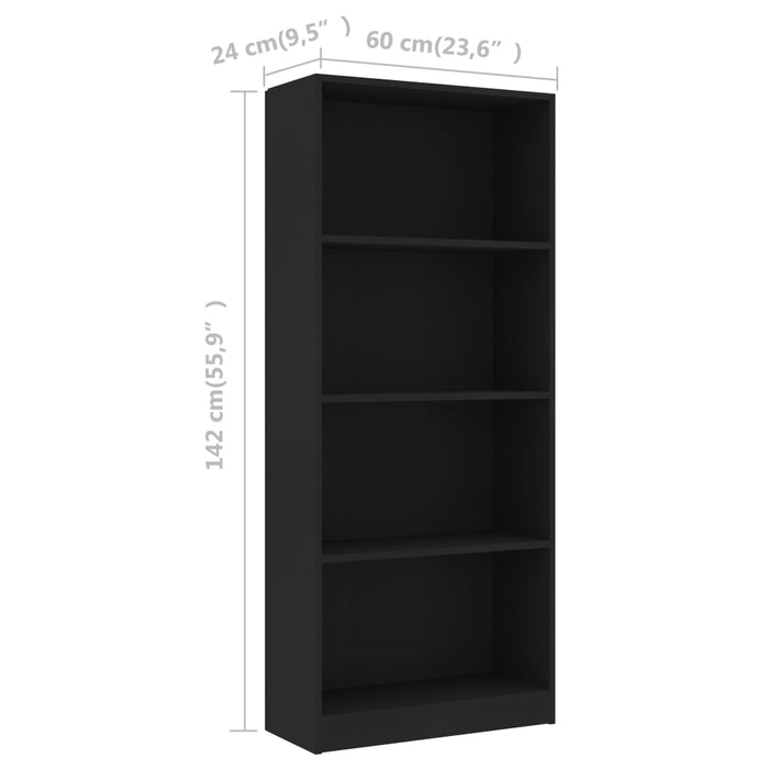 Boekenkast met 4 schappen 60x24x142 cm bewerkt hout zwart