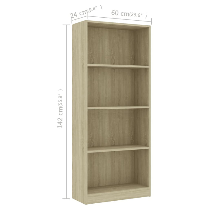 Boekenkast met 4 schappen 60x24x142 cm bewerkt hout sonoma eik