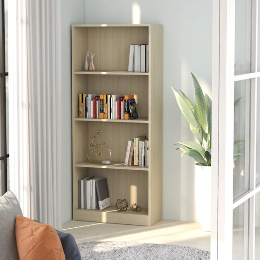 Boekenkast met 4 schappen 60x24x142 cm bewerkt hout sonoma eik