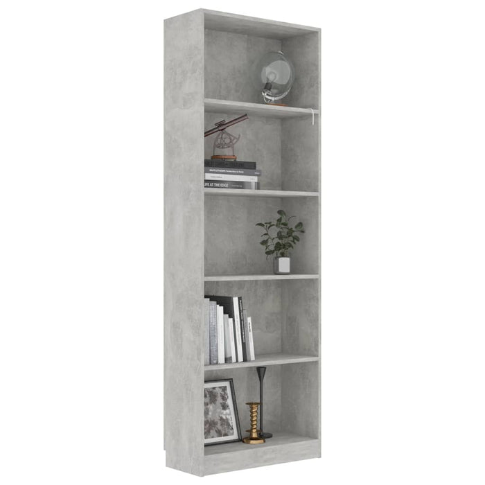 Boekenkast met 5 schappen 60x24x175 cm bewerkt hout betongrijs