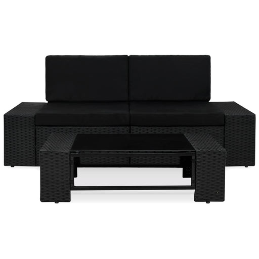 3-delige Loungeset poly rattan zwart