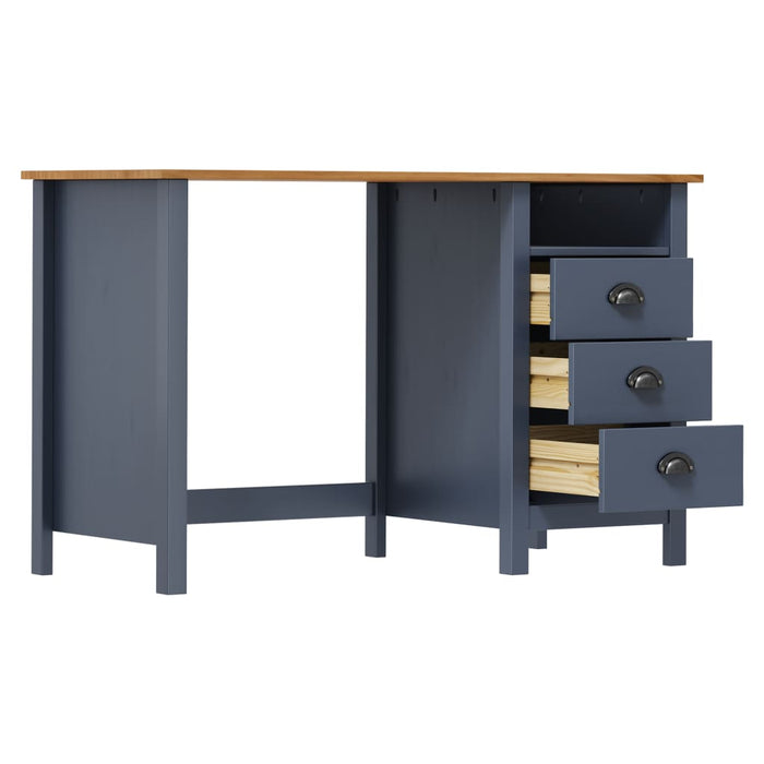 Bureau Hill 3 lades 120x50x74 cm massief grenenhout grijs