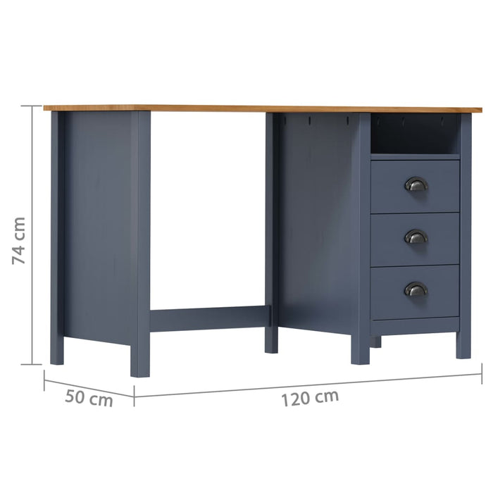 Bureau Hill 3 lades 120x50x74 cm massief grenenhout grijs