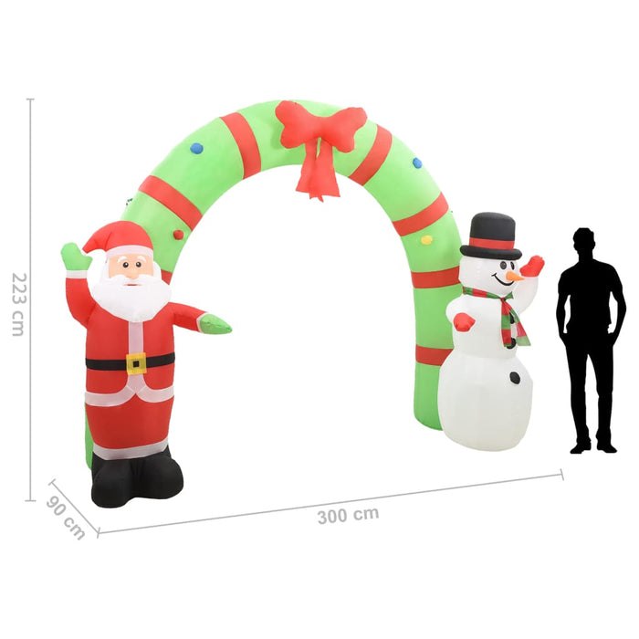 Kerstboog kerstman en sneeuwpop opblaasbaar LED 223 cm