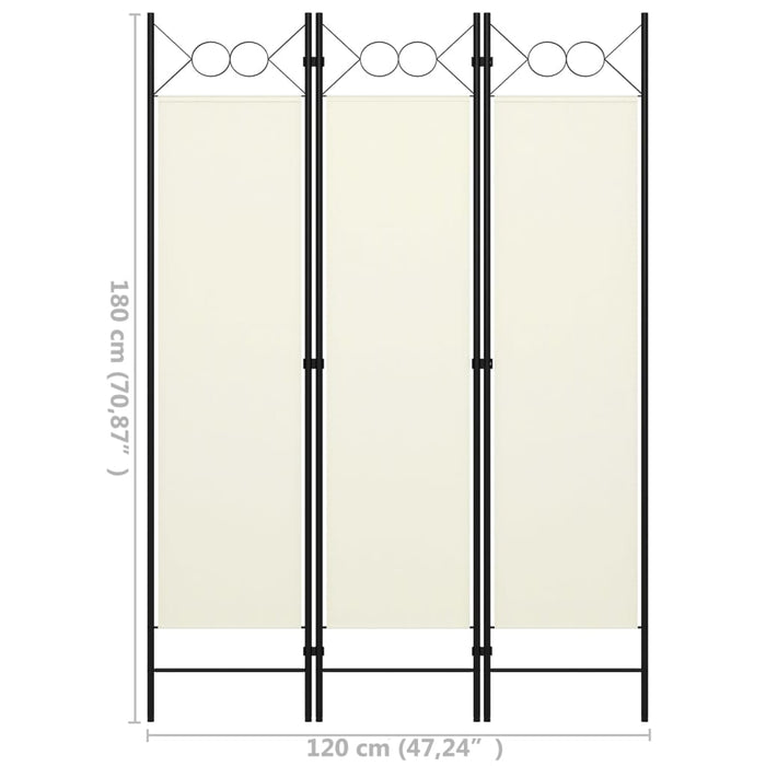 Kamerscherm met 3 panelen 120x180 cm crèmewit