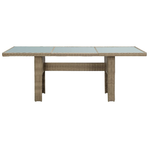 Tuintafel 200x100x74 cm glas en poly rattan bruin