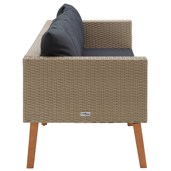 Tuinbank 3-zits met kussens poly rattan beige