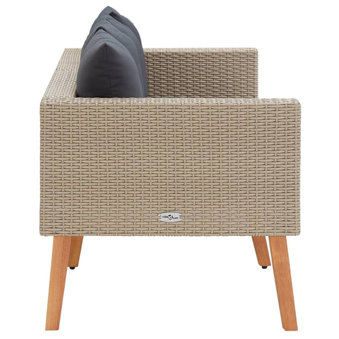 Tuinbank 2-zits met kussens poly rattan beige