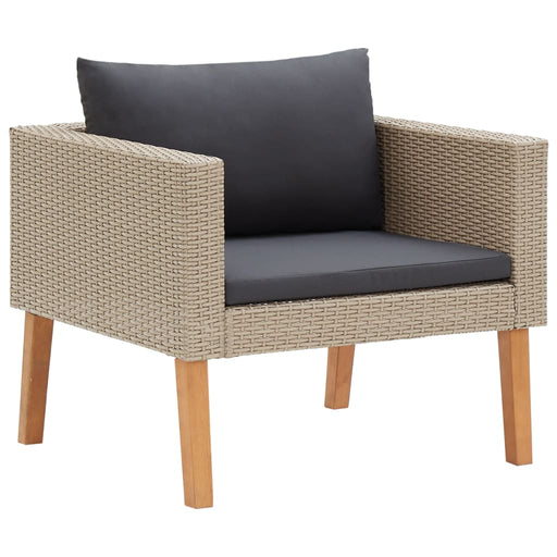 Tuinbank eenzits met kussens poly rattan beige