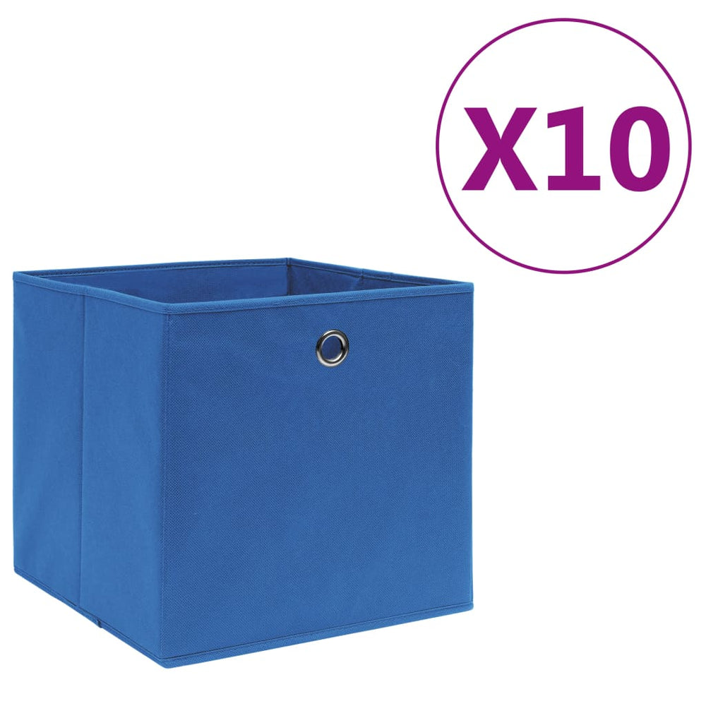 Opbergboxen 10 st 28x28x28 cm nonwoven stof blauw