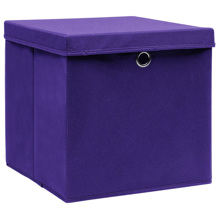 Opbergboxen met deksels 10 st 28x28x28 cm paars