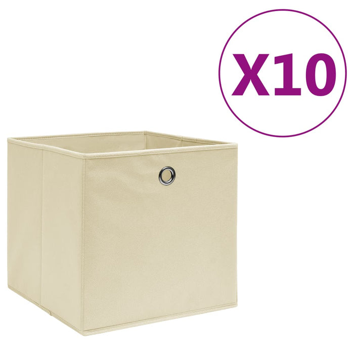 Opbergboxen 10 st 28x28x28 cm nonwoven stof crème