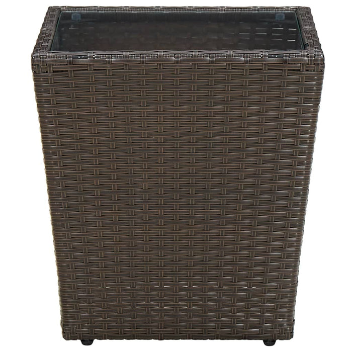 Salontafel 41,5x41,5x44 cm poly rattan en gehard glas bruin