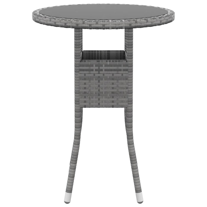 Tuintafel Ø60x75 cm gehard glas en poly rattan grijs