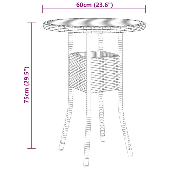 Tuintafel Ø60x75 cm acaciahout en poly rattan zwart