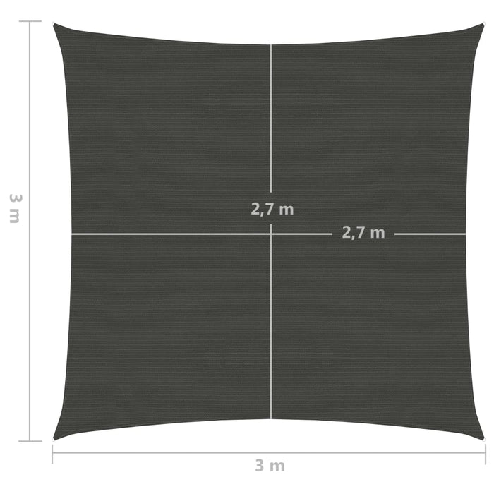 Zonnezeil 160 g/m² 3x3 m HDPE antracietkleurig