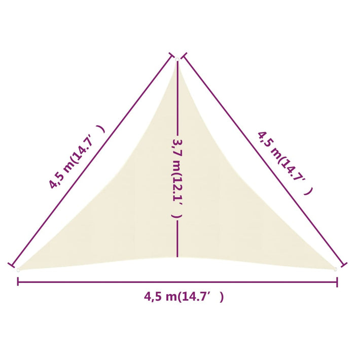 Zonnezeil 160 g/m² 4,5x4,5x4,5 m HDPE crèmekleurig