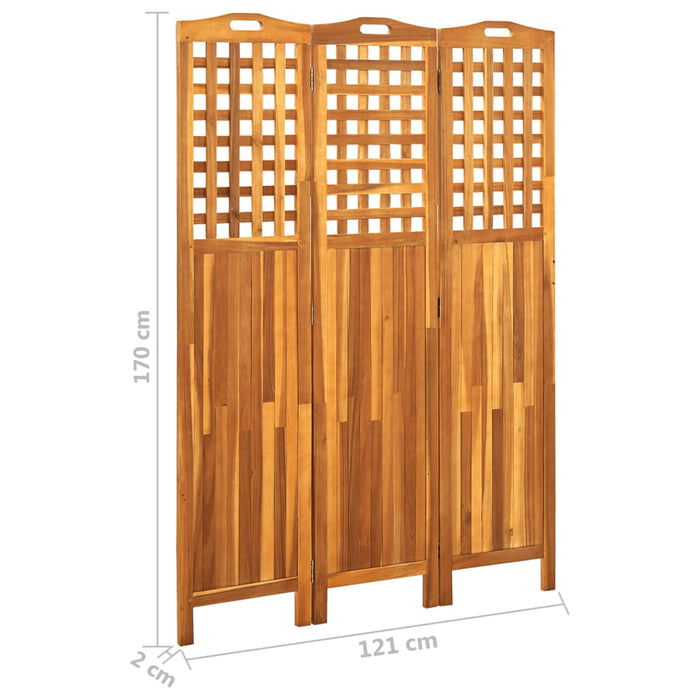 Kamerscherm met 3 panelen 121x2x170 cm massief acaciahout