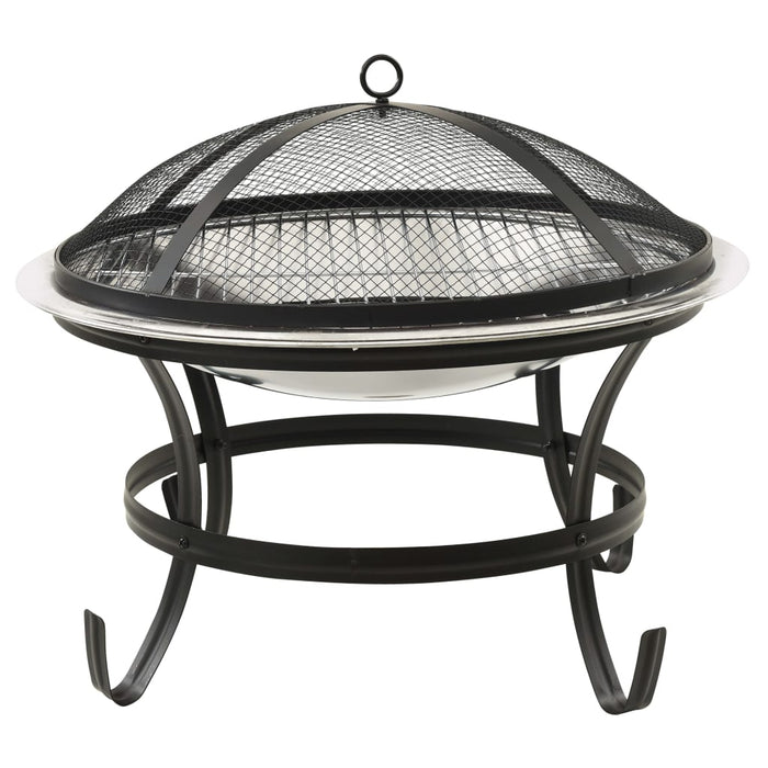 Vuurplaats en barbecue 2-in-1 met pook 56x56x49 cm rvs