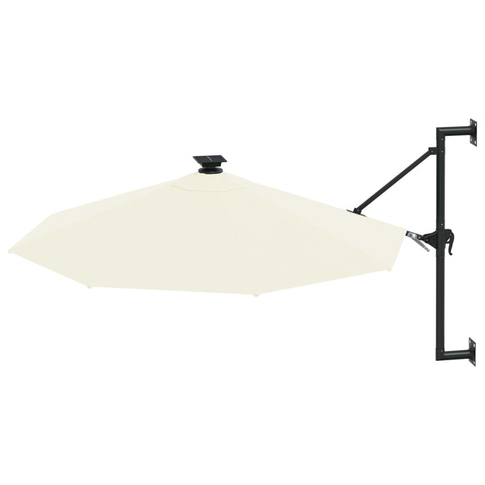 Wandparasol met LED's en metalen paal 300 cm zandkleurig