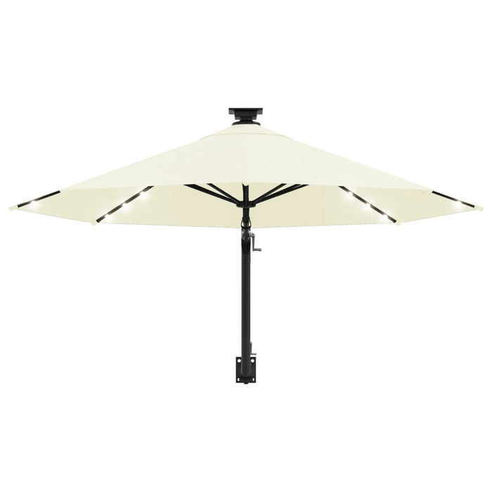 Wandparasol met LED's en metalen paal 300 cm zandkleurig